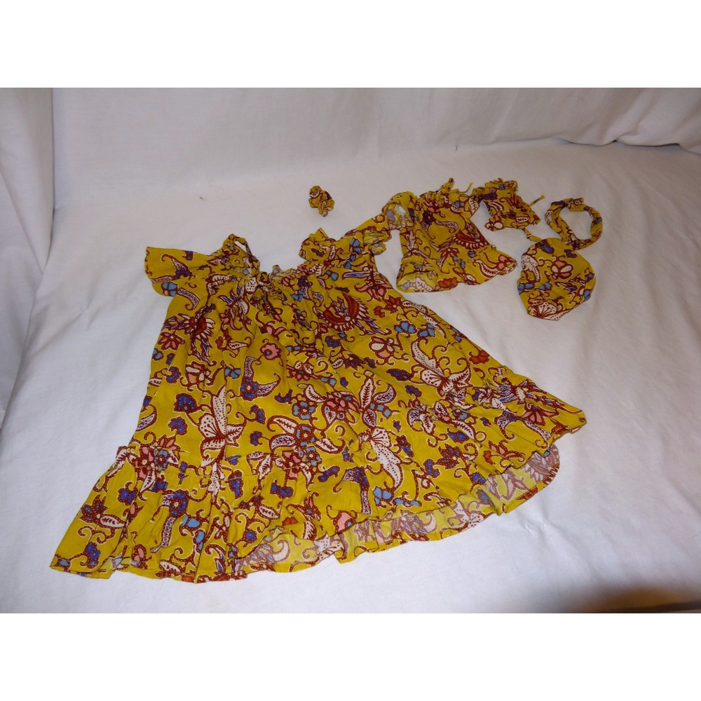 Cleobella Toddler Girl Yellow‎ Floral Paisley Dress 18/24 Months with Doll Set